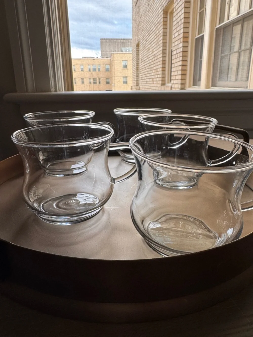 Set of 5 Clear Glass Punch or Tea Cups with Handles